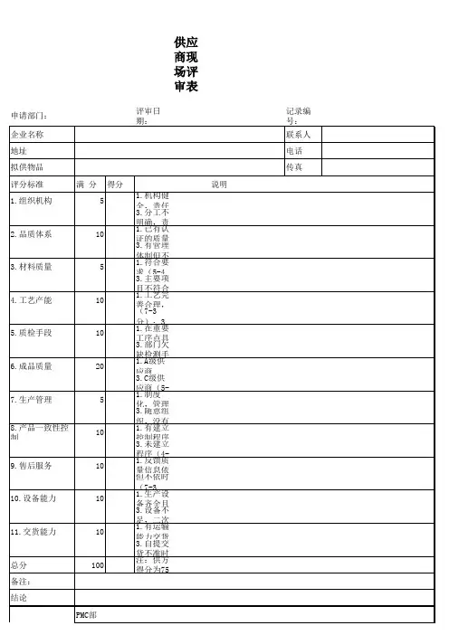 供应商现场评审表