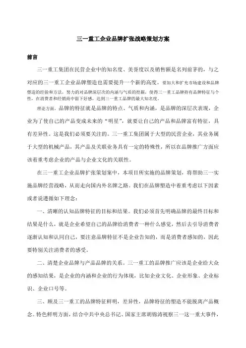 三一重工企业品牌扩张战略方案策划方案