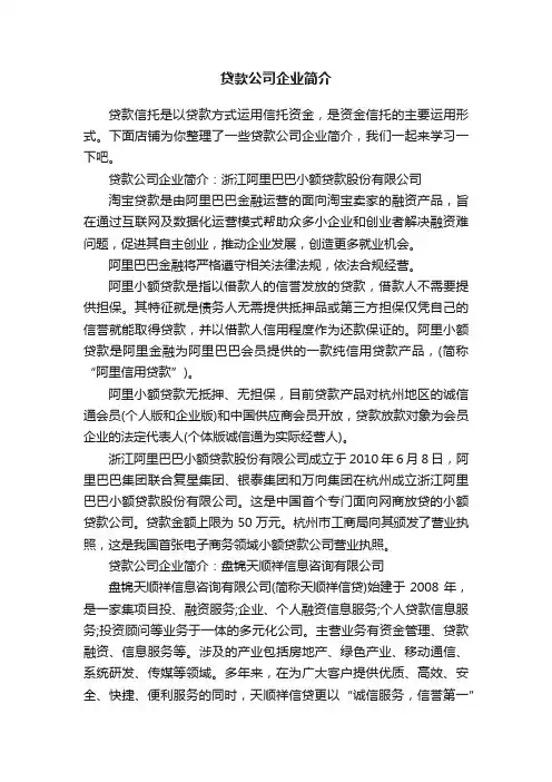 贷款公司企业简介