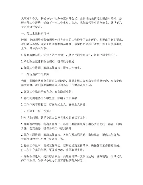 领导小组办公室开会发言稿