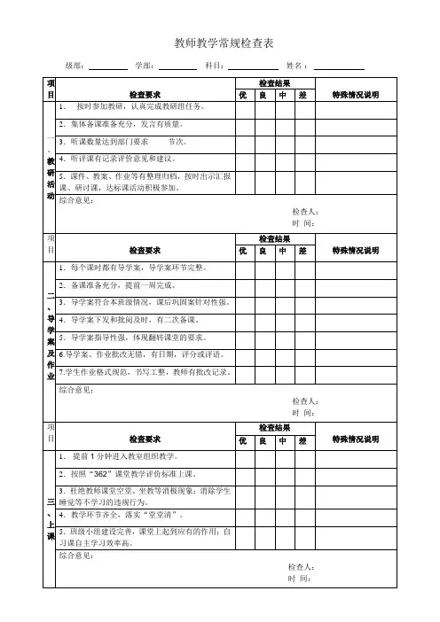 教师教学常规检查表