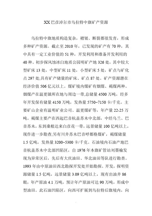 内蒙古巴彦淖尔市乌拉特中旗矿产资源