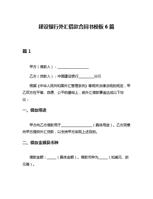 建设银行外汇借款合同书模板6篇