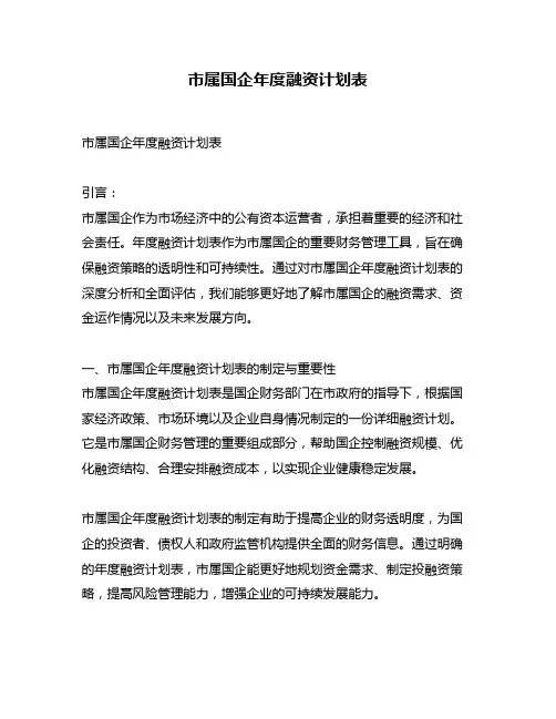 市属国企年度融资计划表