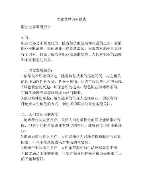 职业世界调研报告