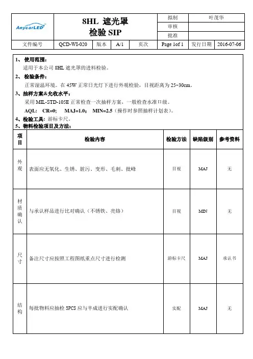 8HL 遮光片检验标准