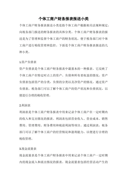 个体工商户财务报表报送小类