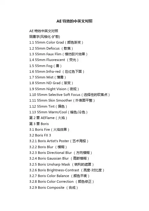 AE特效的中英文对照