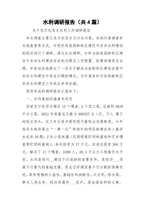 水利调研报告(共4篇) 