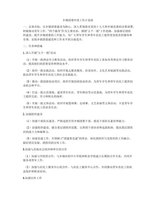 乡镇团委年度工作计划表