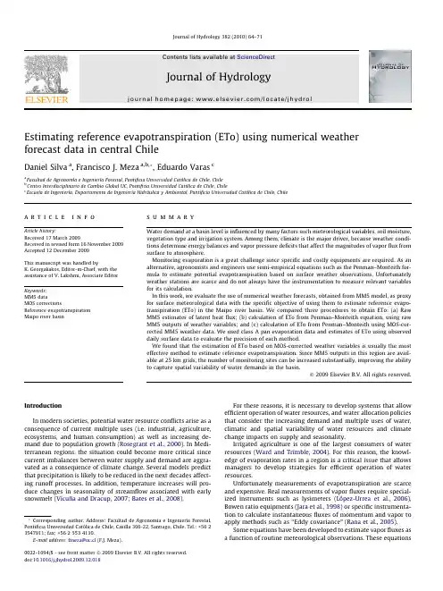 Estimating reference evapotranspiration (ETo) using numerical weather forecast data in central Chile