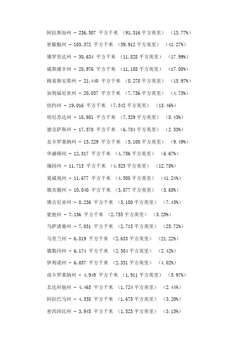 美国50个州水域面积详尽排名