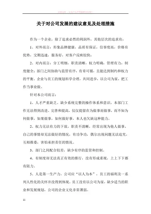 关于公司发展的建议和意见