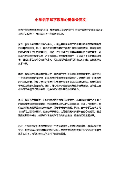 小学识字写字教学心得体会范文