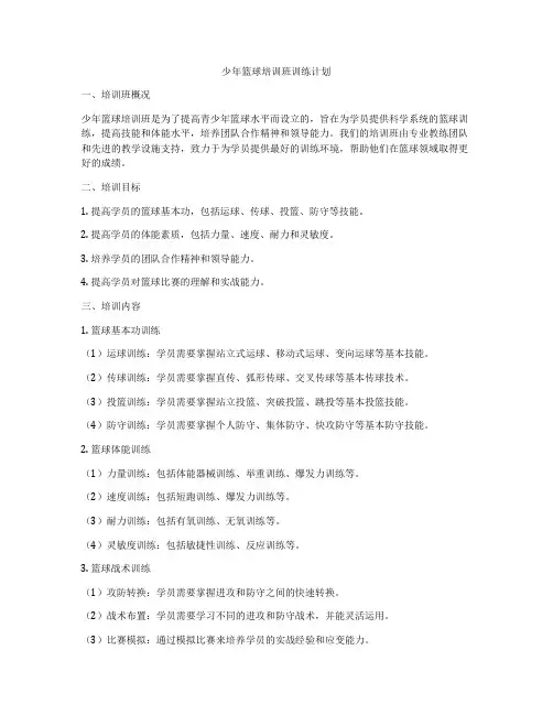 少年篮球培训班训练计划