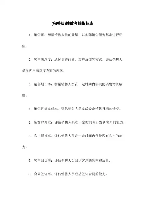 (完整版)绩效考核指标库