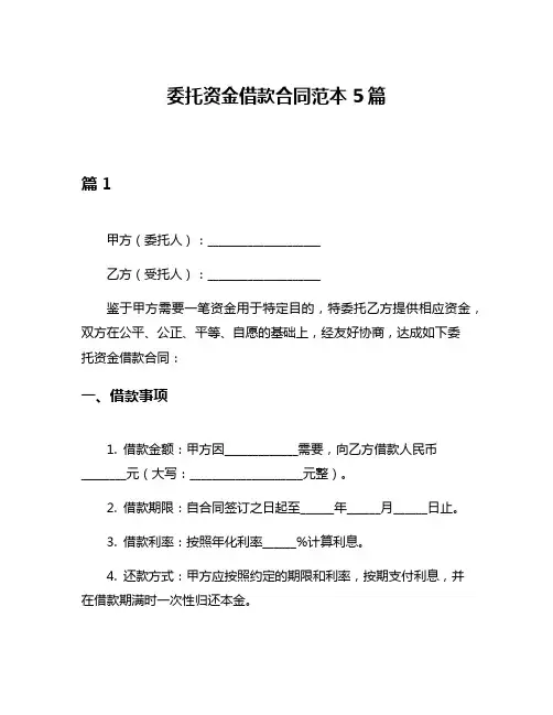 委托资金借款合同范本5篇