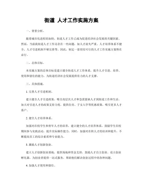 街道 人才工作实施方案