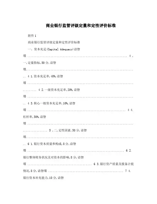 商业银行监管评级定量和定性评价标准