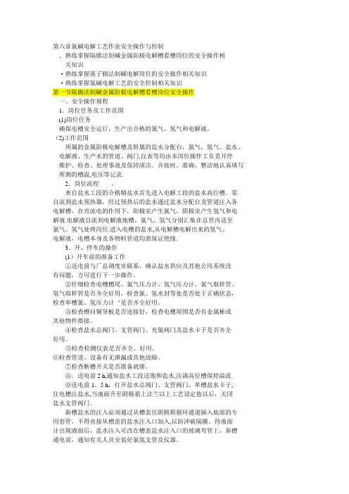 第六章氯碱电解工艺作业安全操作与控制