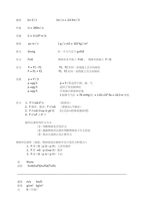 物理二5.14公式(速度、声速、光速、密度、...