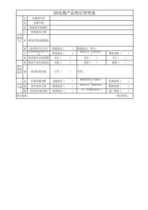 XX电器产品售后管理表