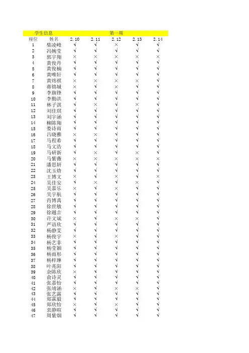 三(4)班语文学习打卡记录表