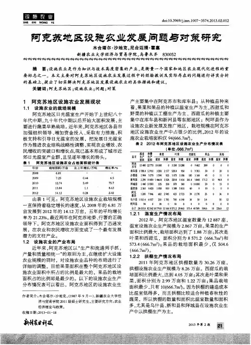 阿克苏地区设施农业发展问题与对策研究