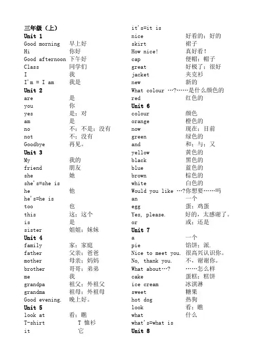 苏教版小学英语单词汇总(译林版)