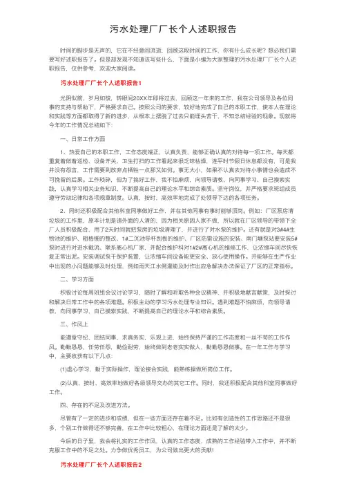 污水处理厂厂长个人述职报告