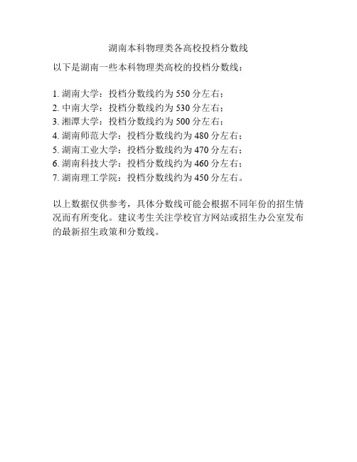 湖南本科物理类各高校投档分数线
