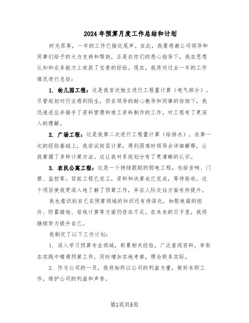 2024年预算月度工作总结和计划（3篇）