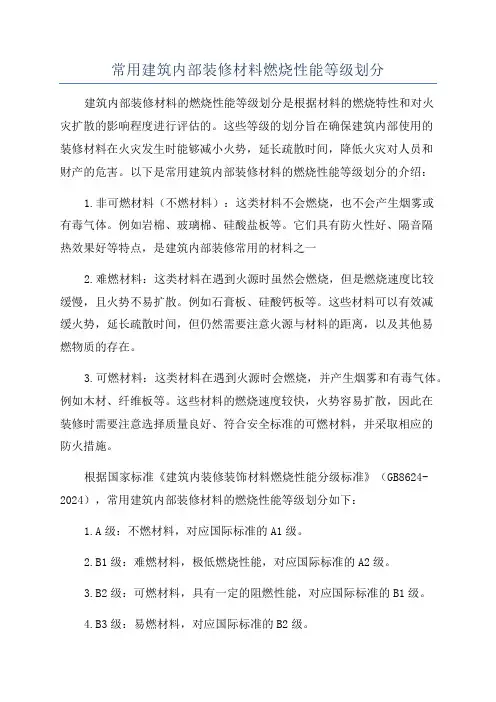 常用建筑内部装修材料燃烧性能等级划分