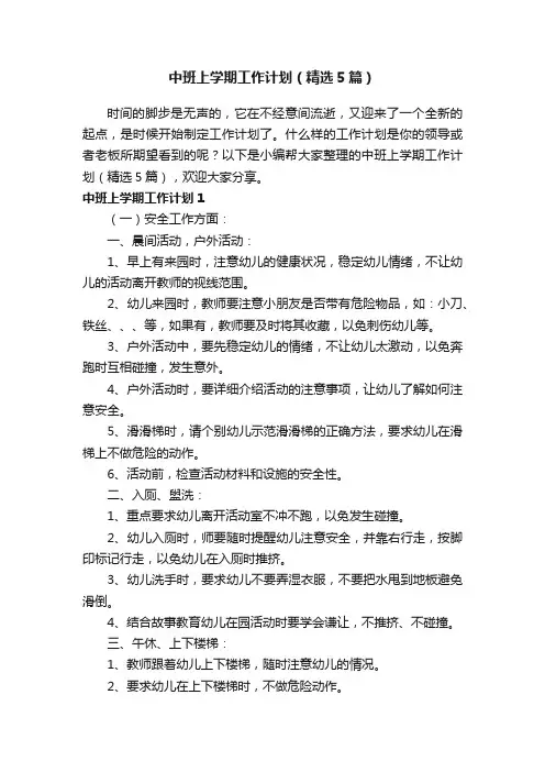 中班上学期工作计划（精选5篇）