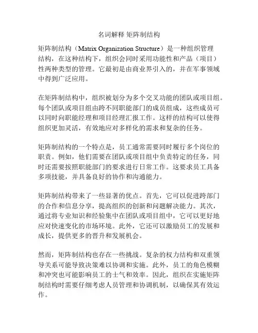 名词解释 矩阵制结构