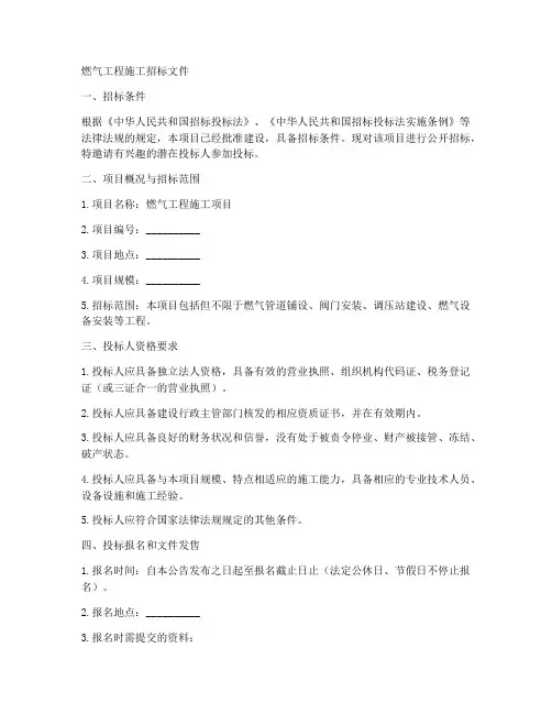 燃气工程施工招标文件