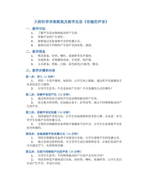 大班科学详案教案及教学反思《有趣的声音》