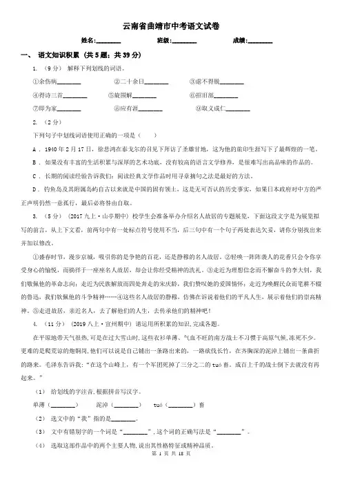 云南省曲靖市中考语文试卷