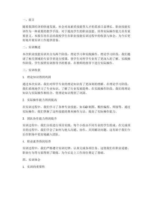 职业技能实训的总结报告