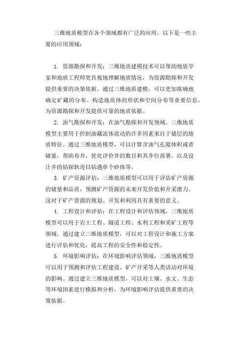 三维地质模型在各个领域的应用