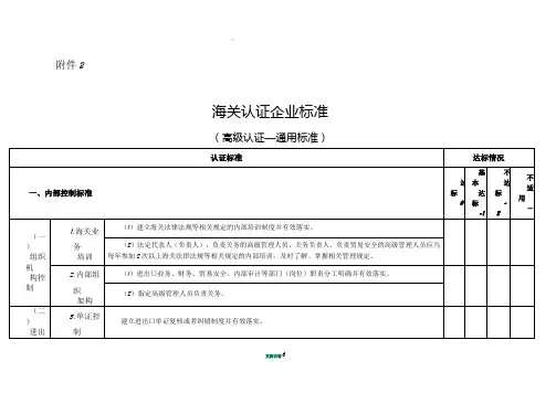 海关认证企业标准《高级认证—通用标准》