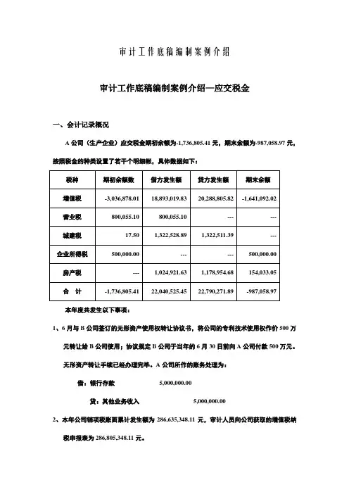 审计工作底稿编制案例介绍
