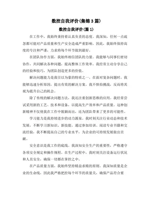 数控自我评价(集锦3篇)
