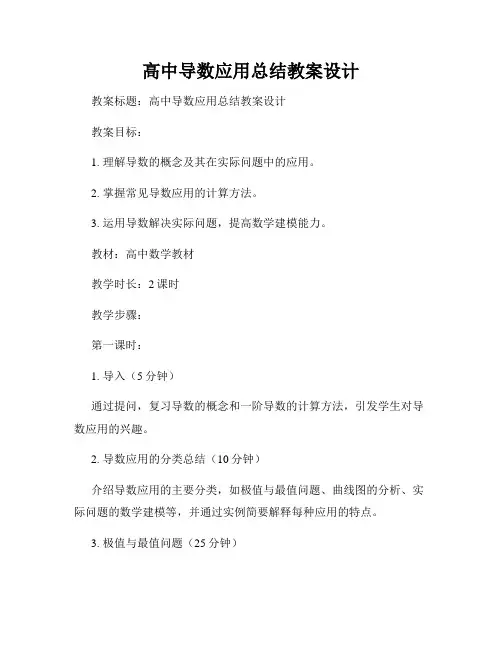 高中导数应用总结教案设计