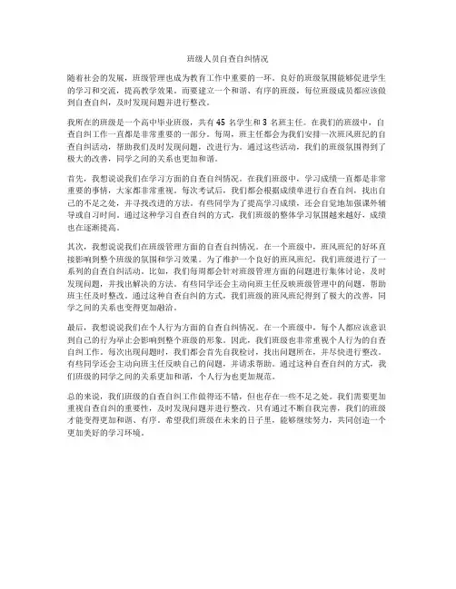 班级人员自查自纠情况