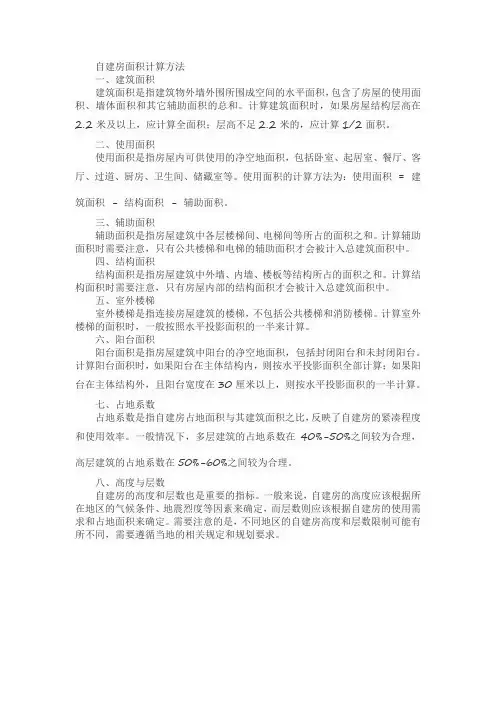 自建房的面积计算方法