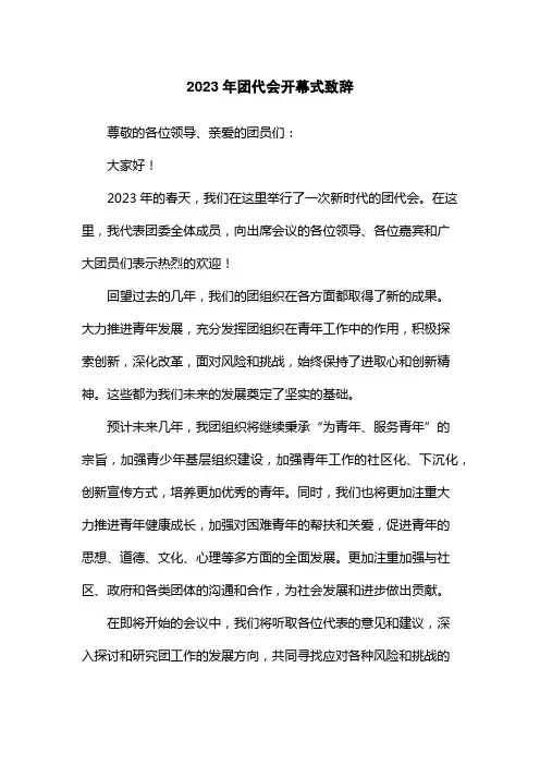 2023年团代会开幕式致辞