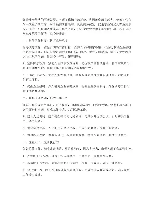做好统筹工作心得体会总结