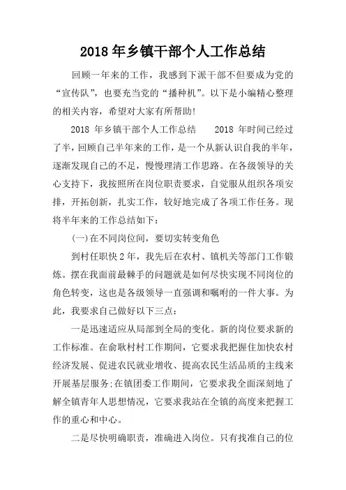2018年乡镇干部个人工作总结