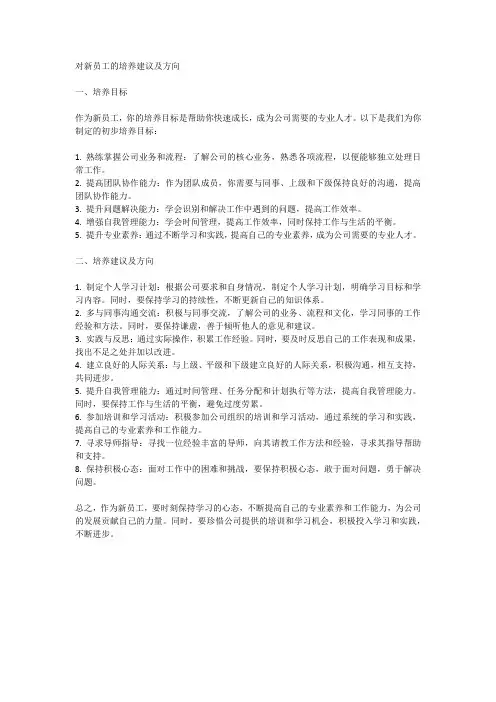 新员工今后培养建议及方向